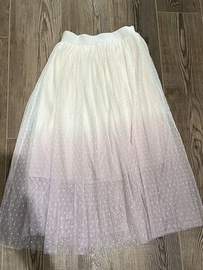 easel Ombre White to Light Pink Tulle Maxi Skirt